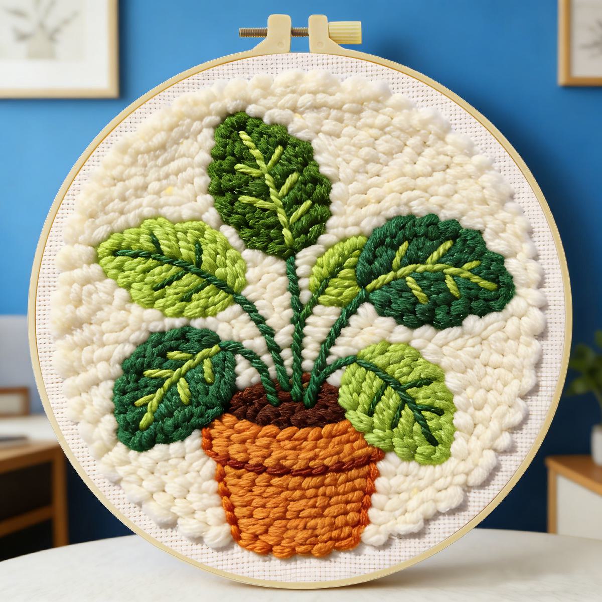 Is Sewing Textile Art - 20X20CM/7.87inch Leaves punch needle embroidery set