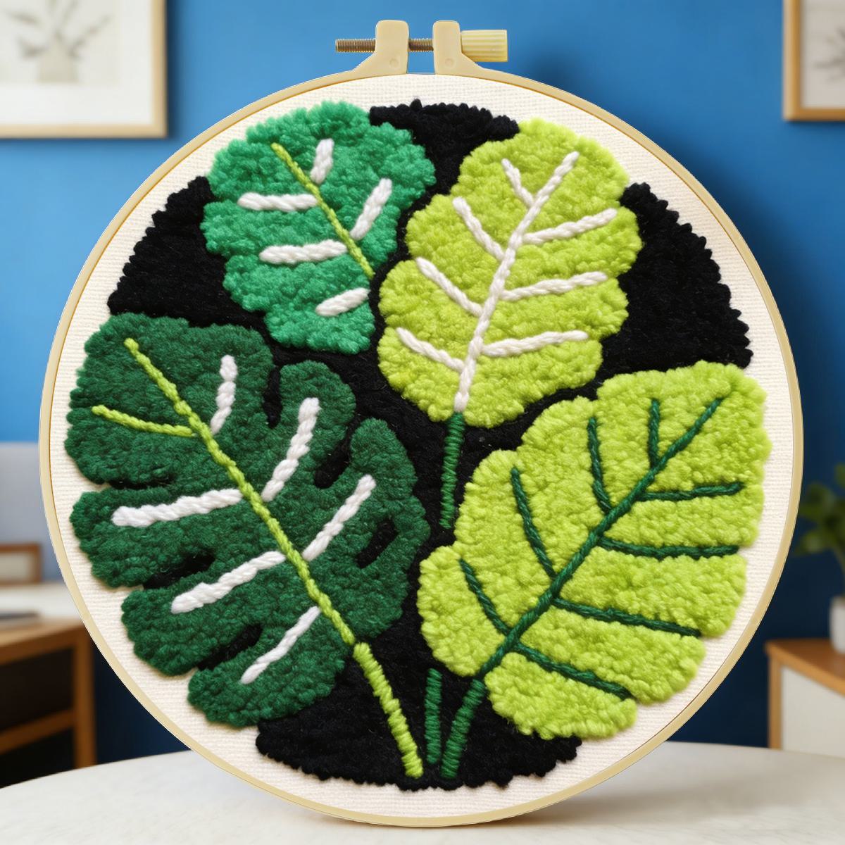 Is Sewing Textile Art - 20X20CM/7.87inch Leaves punch needle embroidery set