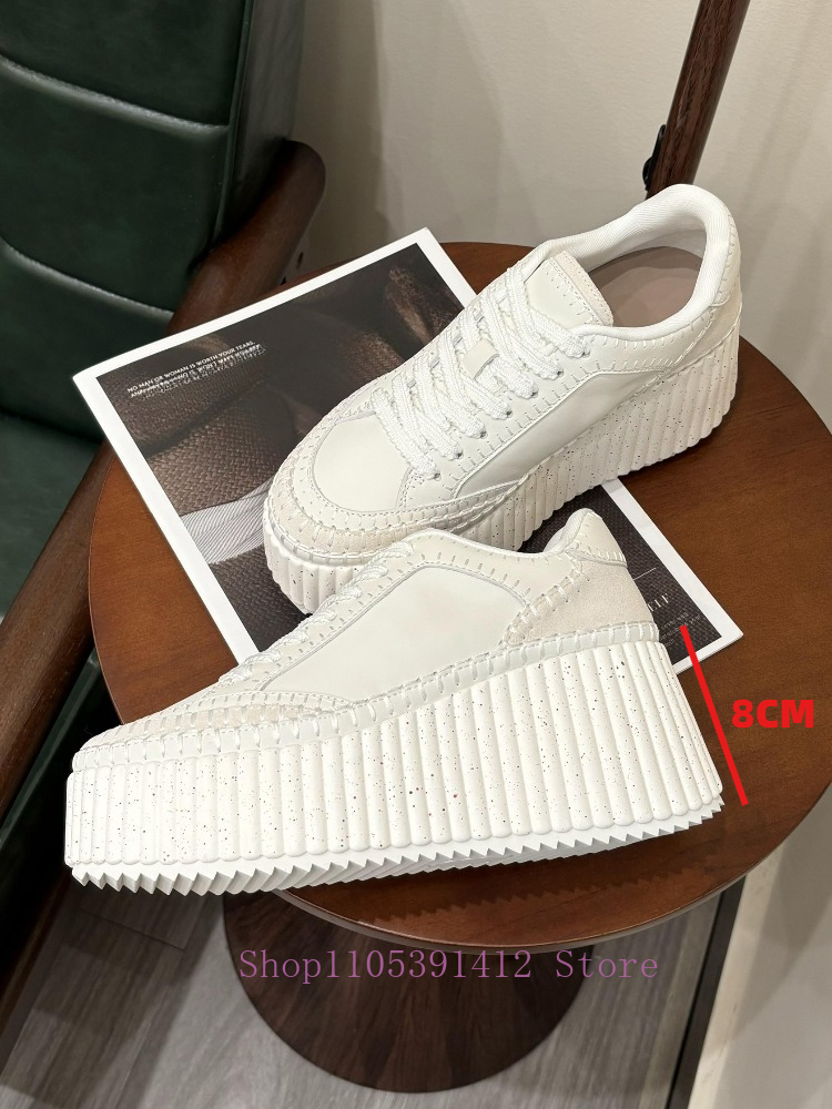 Sewing Cotton - New Thick-Sole 8CM White Shoes Women