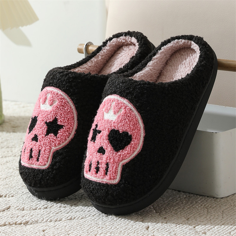 Sewing Cotton - Punk Pink Skull Embroidery Couple Slippers