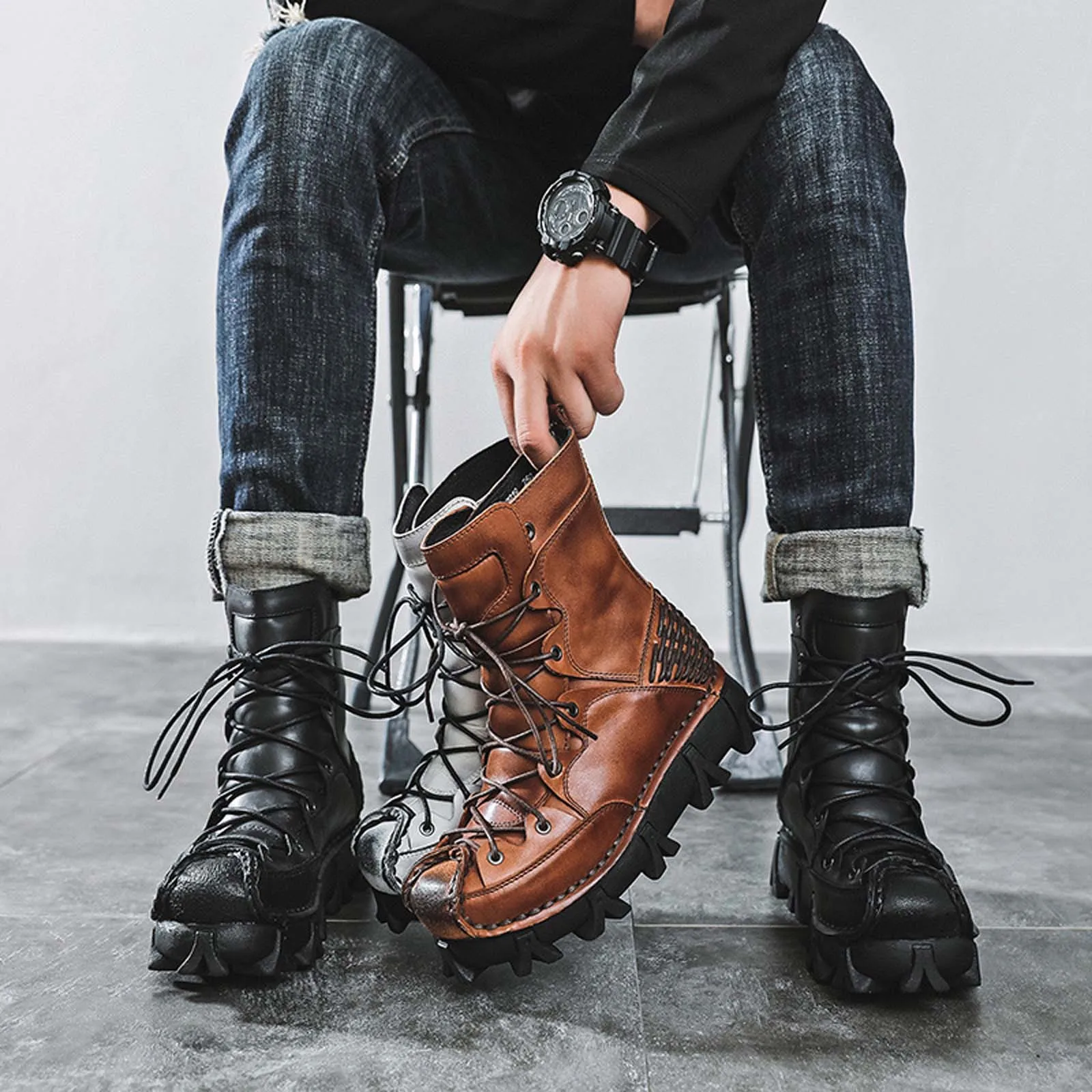 Fashion Genuine Leather Motorc - Sewing Knit recensie en prijs
