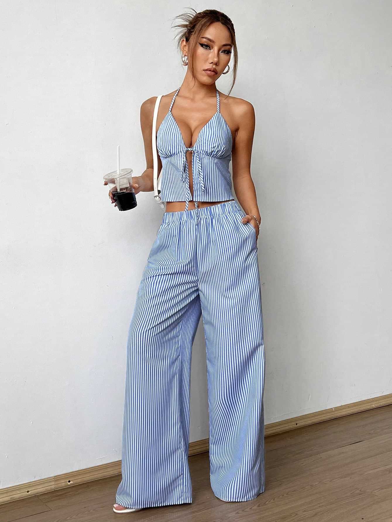 Striped Lace Up Camisole Colla - Sewing Vest recensie en prijs